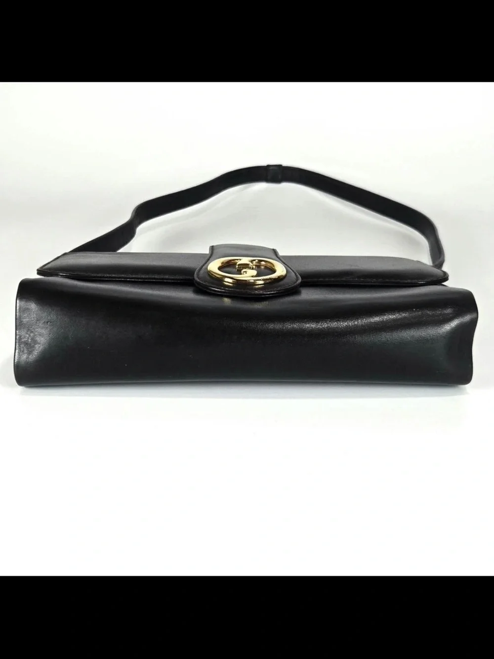 Gucci Black Leather Shoulder Bag with Gold Double G Accent